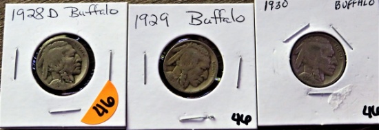 1928-D, 1929, 1930 Buffalo Nickels