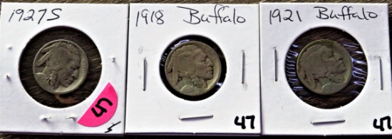 1929-S, 1918, 1921 Buffalo Nickels