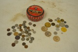 Watkins tin with coins & tokens
