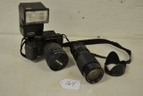 Pentax camera W/ flash, Vivi tar MC 75-205 mm lens & lens hood
