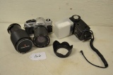 Vivitar 4000 camera W/ flash, Vivitar macro lens, lens hood
