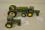 3 diecast JD tractors