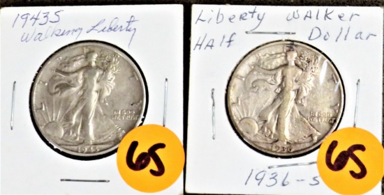 1936S 1943 S Walking Liberty Halves