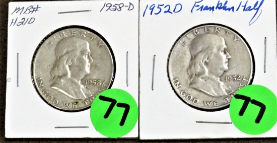 1952D, 1958D Franklin Halves