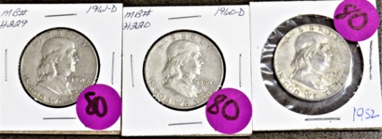 1952, 1960D, 1961D Franklin Halves