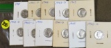 11 Mercury Dimes 1940's all diff years/mints