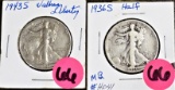 1936S 1943 S Walking Liberty Halves