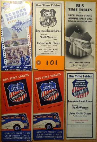 (6) Union Pacific/Northwestern Bus/Railroad Maps/Schedules - 1932-1943