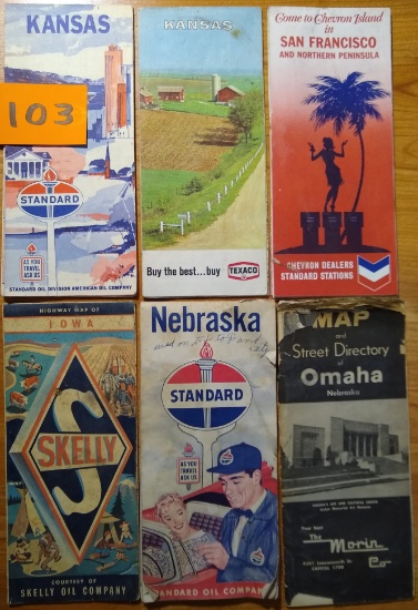 (6) Gas Station Road Maps - 1957-1969