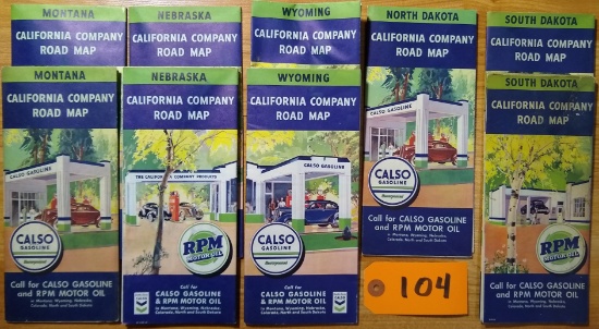 (9) Gas Station Maps - CALSO Gasoline - RPM Motor Oil - 1940
