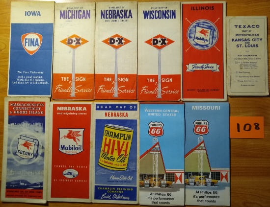 (10) Gas Station Road Maps - 1934-1971