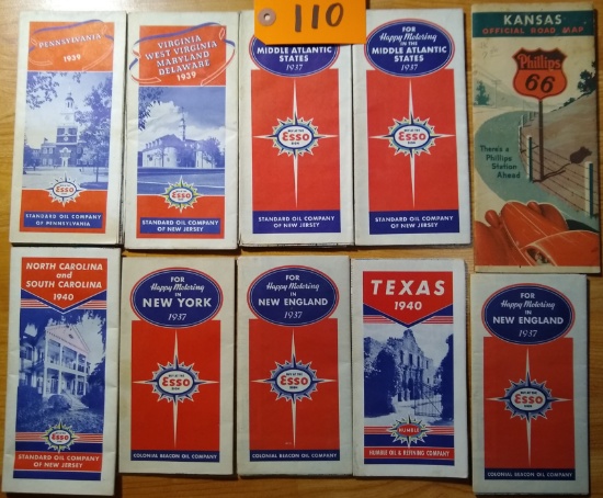 (10) Gas Station Road Maps - 1936-1940 - Esso, Phillips 66