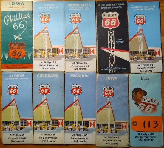 (10) Phillips 66 Gas Station Road Maps - 1935-1972