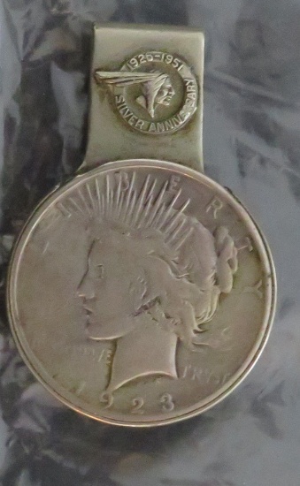 1923- Peace Dollar  (Pontiac Emblem) Sterling Silver Money Clip