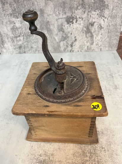 Old Wooden and Cast Iron Coffee Grinder
