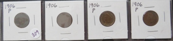 1906- (4) Indian Head Cents