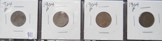 1904- (4) Indian Head Cents