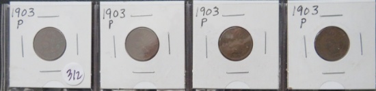 1903- (4) Indian Head Cents