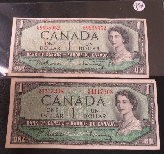 1954- 2 Canada 1 Dollar Bank Note