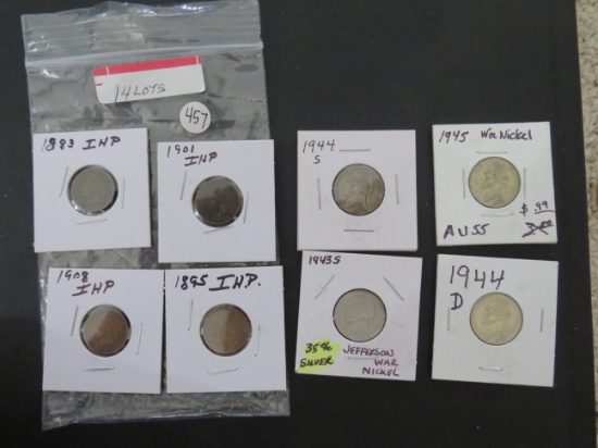 (14) Lots, Mixed Indian Head Pennies and Buffalo Nickels