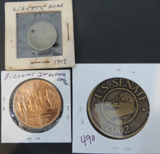 2002- US Senate  Coin, 1907 Liberty Head Nickel, 1976 Bicennetial Indepence Coin