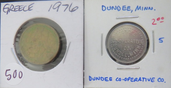 1976 Greece Coin, Dundee Minn. Coin