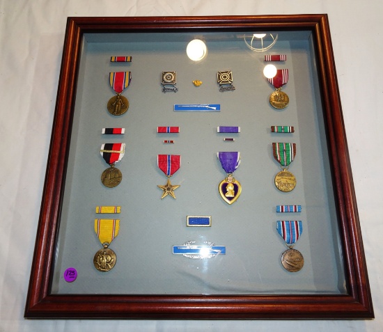 Framed WWII Medals, WWII Victory, Army of Occupation of Germany, American Defense, Bronze Star, Purp