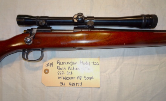 Remington Model 722 Bolt Action Rifle 222 Cal. w/Weaver K8 Scope