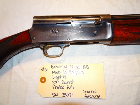Browning 12 ga A5 Made in Belgium Light 12 27" Barrel Vented Rib, crack forearm