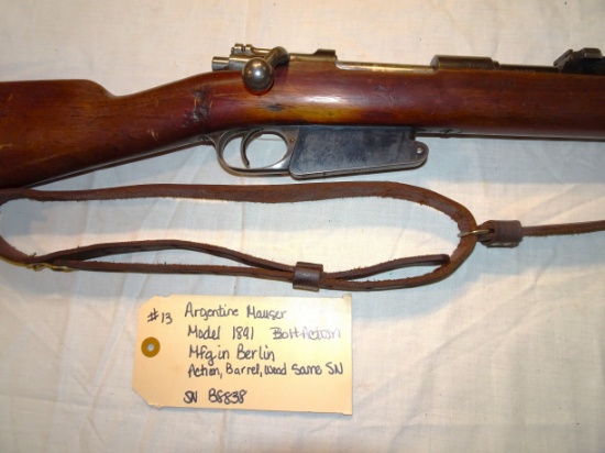 Argentine Mauser Model 1891 Bolt Action, Mfg in Berlin  Action, Barrel, Wood same Serial Number