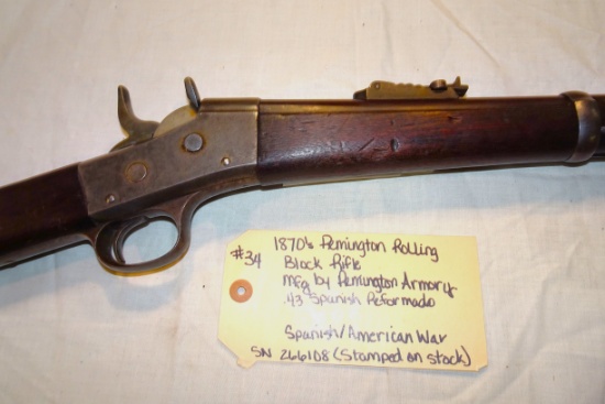 1870s Remington Bolling Block Rifle Mfg by Remington Armory .43 Spanish Reformado (.454 Brass Covere