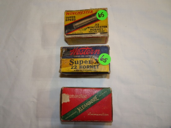 3-50 rd boxes of 22 Hornets, 1-Winchester, 1-Western, 1-Remington