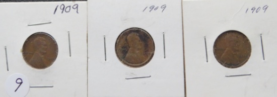 (3) 1909- Lincoln Head Pennies
