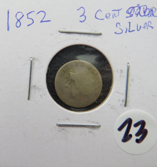 1852- Silver 3 Cent