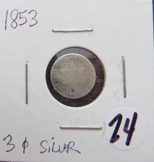 1853- Silver 3 Cent