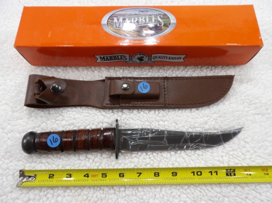 Marbles MR 246 Fixed Blade Knife 8" Blade 13 1/2" Total Length w/sheath & stone