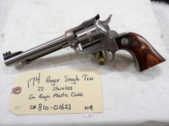 Ruger Model 08100 Single Ten 22 LR Stainless in Ruger Plastic Case 5 1/2" Barrel NIB