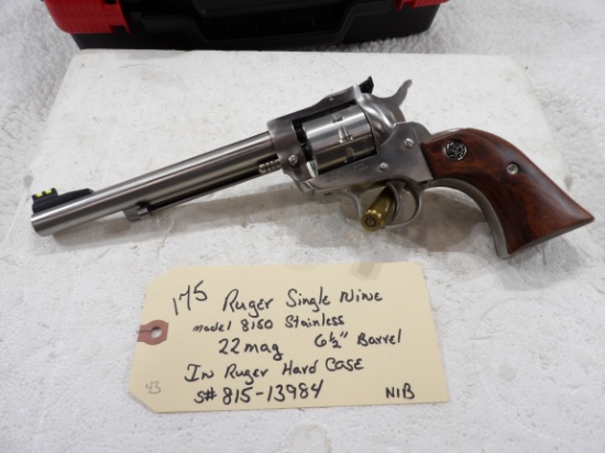 Ruger Model 8150 Single Nine 22 Mag Stainless in Ruger Hard Case 6 1/2" Barrel NIB