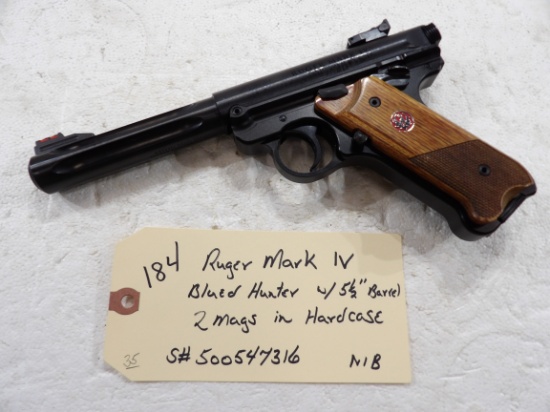 Ruger Mark IV 22 LR Semi-Auto Pistol Blued Hunter 5 1/2" Barrel 2 Mags in Hard Case NIB