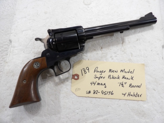 Ruger New Model Super Blackhawk 44 Mag Blued Revolver 7 1/2" Barrel w/Holster Very Good
