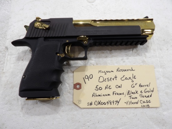 Magnum Research Desert Eagle 50 AE Col 6" Barrel Aluminum Frame/Black & Gold Two Toned in Hard Case