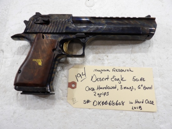 Magnum Research Desert Eagle 50 AE Cal 6" Barrel Case Hardened, 3 Mags, Wrap Around Grip in Hard Cas