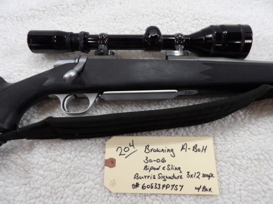 Browning A-Bolt 30-06 Bolt Action Stainless Steel on Black Composite w/Bipod & Sling Burris Sginatur