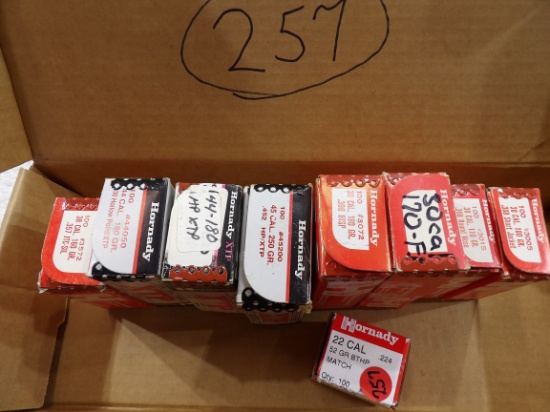9 Boxes Assorted Hornady Bullets Most all Boxes at least Half Full or More