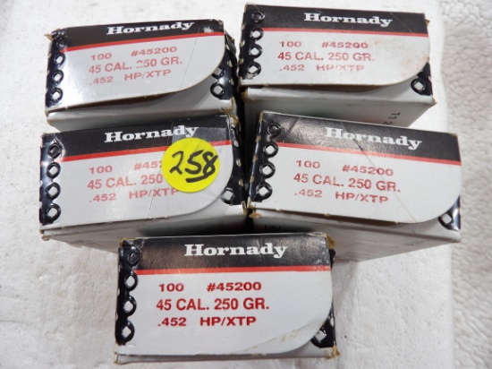 500 Rds 5 Boxes Hornady 45 Cal 25 Gr HP/XTP Bullets