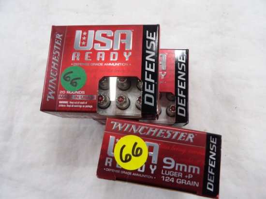 60 Rds 3 Boxes Winchester 9mm +P 124 gr Defense