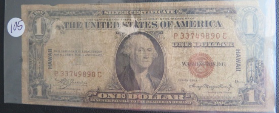 1935-A Hawaii Silver Certificate- Red Seal $1.00