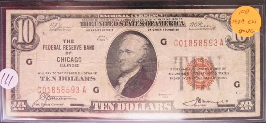 1929- $10.00 Dollar Red Seal Federal Reserve Bank of Chicago