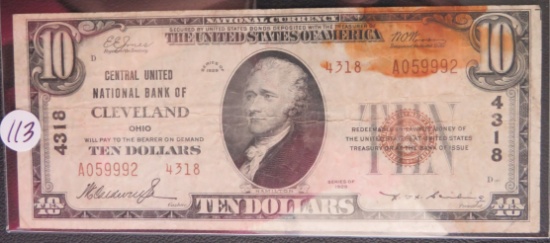1929- $10.00 Red Seal Federal Reserve Bank of National Bank of Cleveland