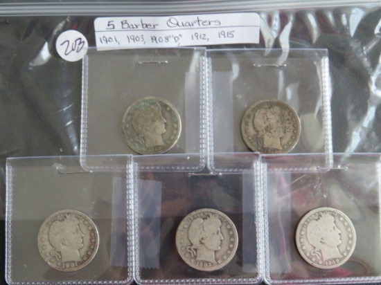1901, 1903, 1908-O, 1912, 1915- Barber Quarter s